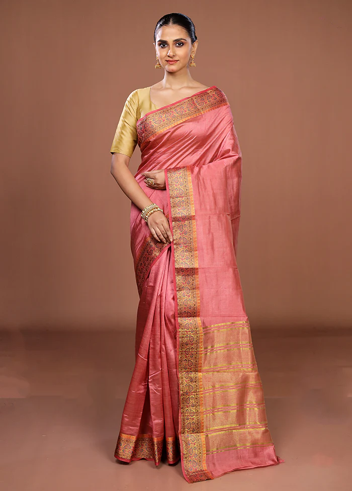 Pink Dupion Silk Saree With Blouse Piece - Image 2