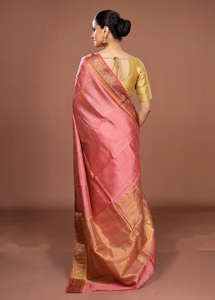 Pink Dupion Silk Saree With Blouse Piece - Image 3