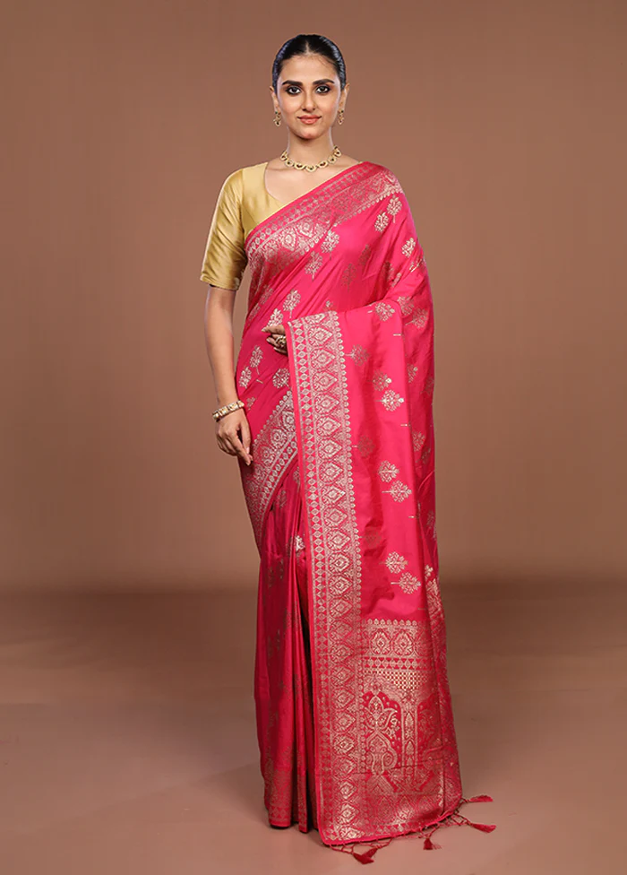 Pink Dupion Silk Saree With Blouse Piece - Image 2