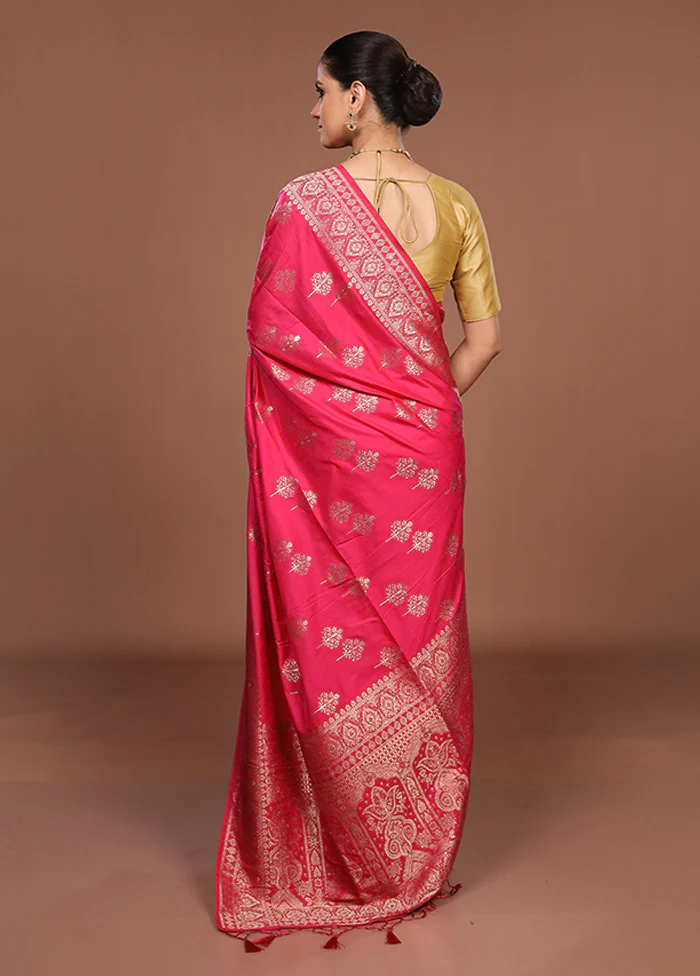 Pink Dupion Silk Saree With Blouse Piece - Image 3