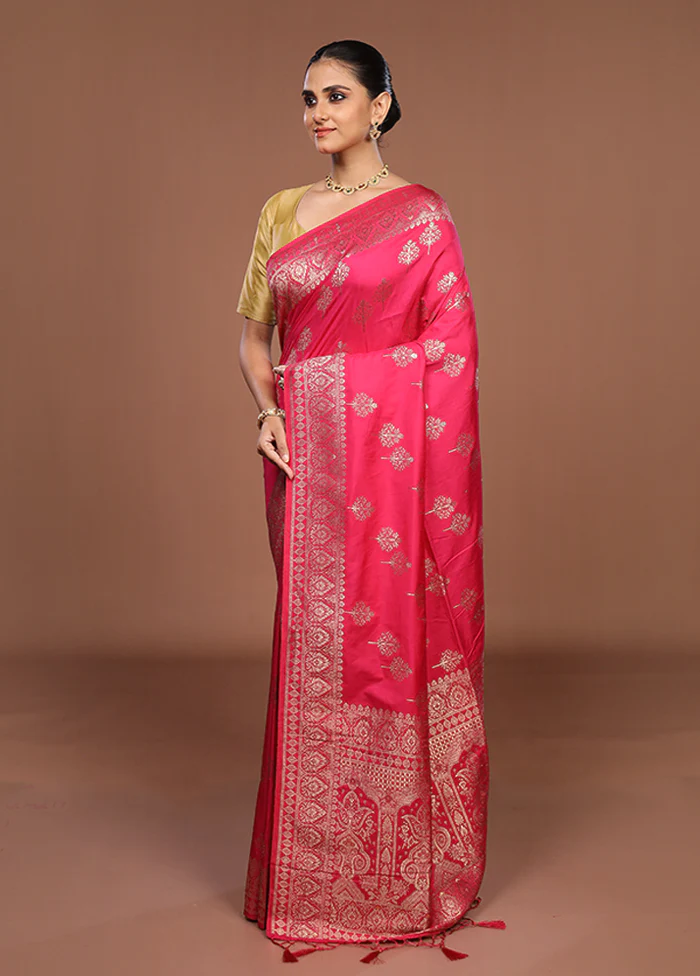 Pink Dupion Silk Saree With Blouse Piece - Image 4