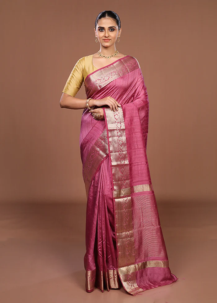 Pink Dupion Silk Saree With Blouse Piece - Image 2