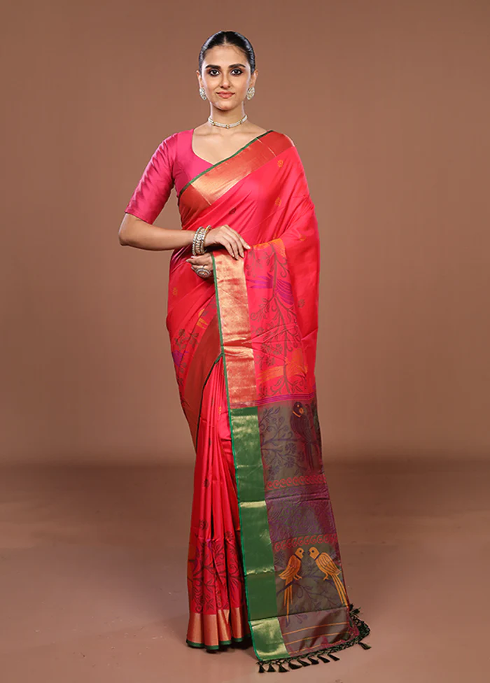 Pink Dupion Silk Saree With Blouse Piece - Image 2