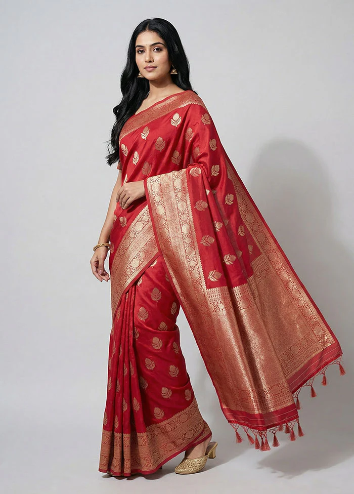 Pink Dupion Silk Saree With Blouse Piece