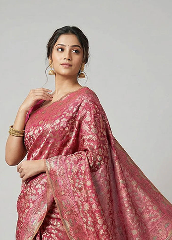 Pink Dupion Silk Saree With Blouse Piece - Image 2
