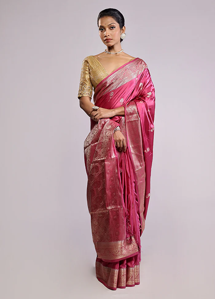 Pink Dupion Silk Saree With Blouse Piece - Image 2