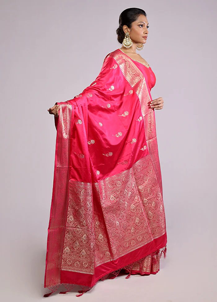 Pink Dupion Silk Saree With Blouse Piece - Image 4