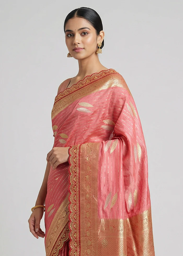 Pink Dupion Silk Saree With Blouse Piece - Image 2