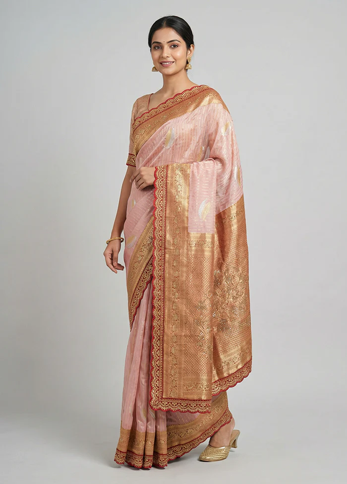 Pink Dupion Silk Saree With Blouse Piece