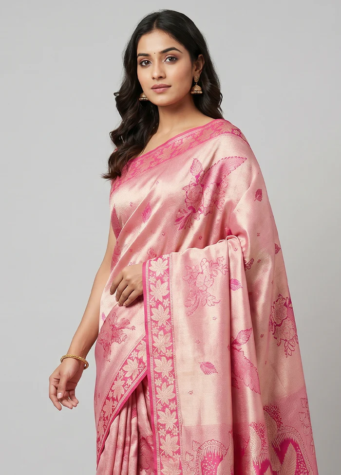 Pink Dupion Silk Saree With Blouse Piece - Image 2