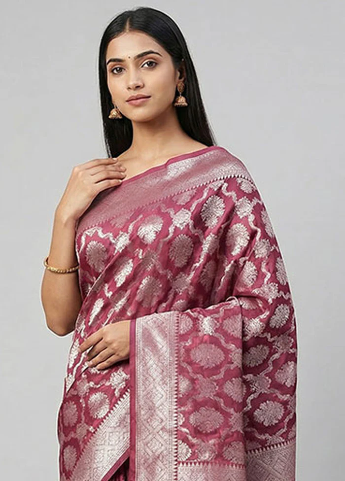 Pink Dupion Silk Saree With Blouse Piece - Image 2