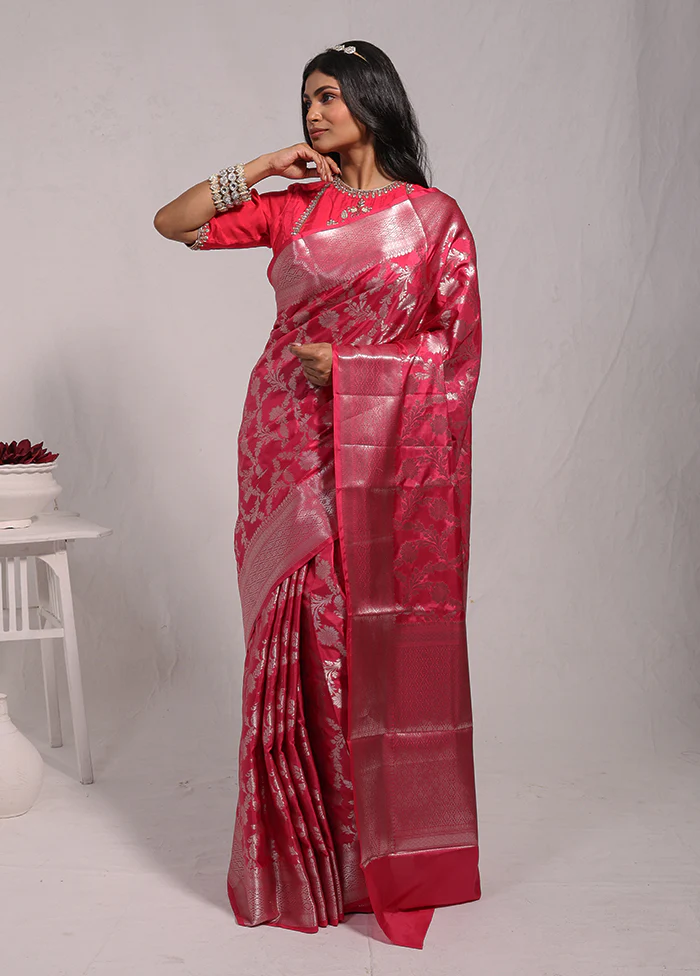 Pink Dupion Silk Saree With Blouse Piece - Image 2