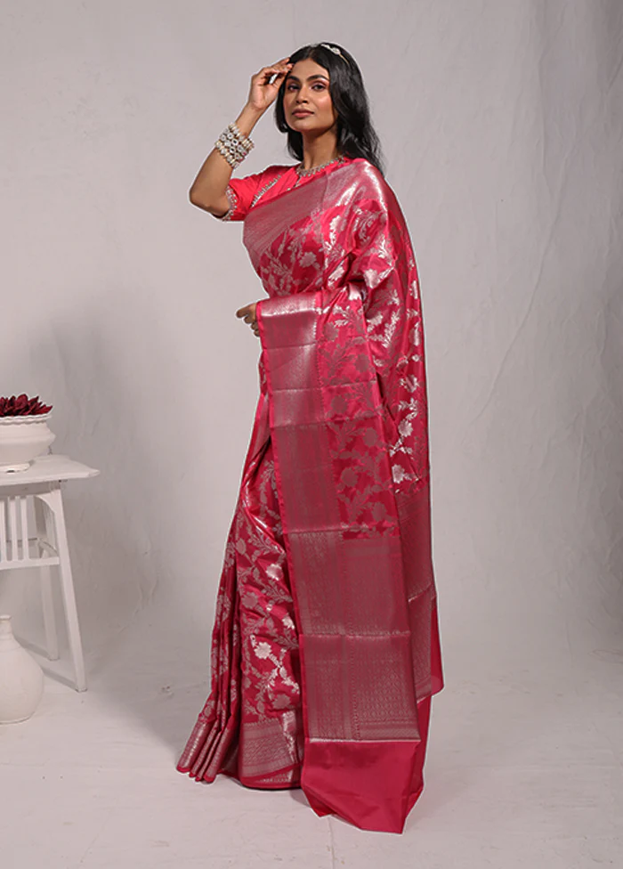 Pink Dupion Silk Saree With Blouse Piece - Image 4