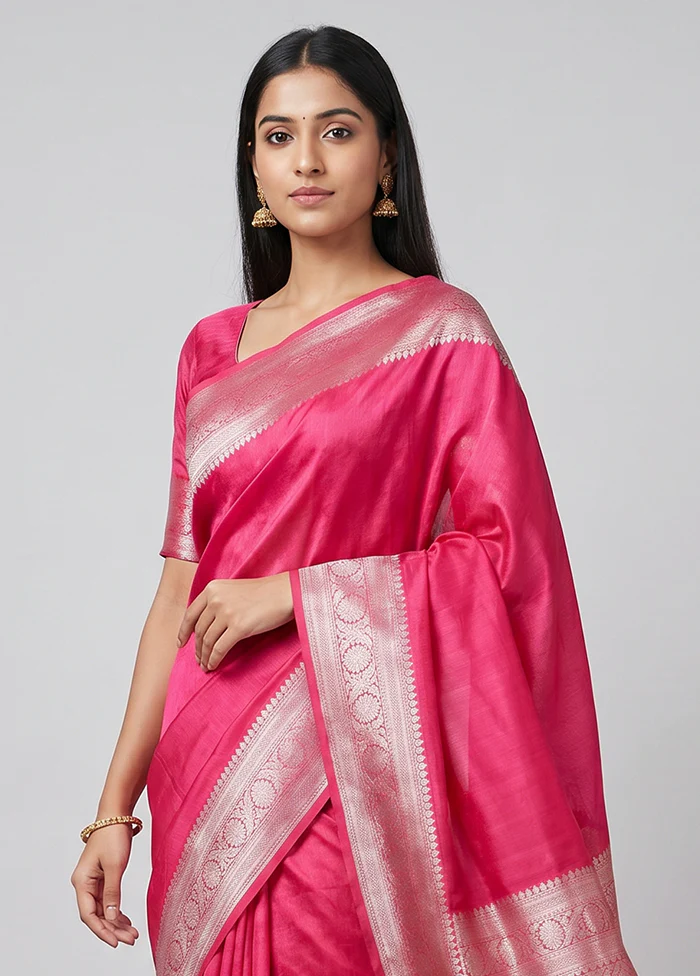 Pink Dupion Silk Saree With Blouse Piece - Image 2