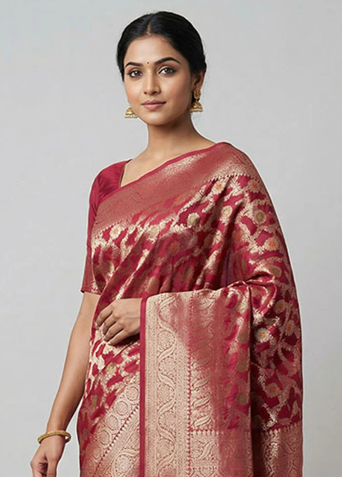 Pink Dupion Silk Saree With Blouse Piece - Image 2
