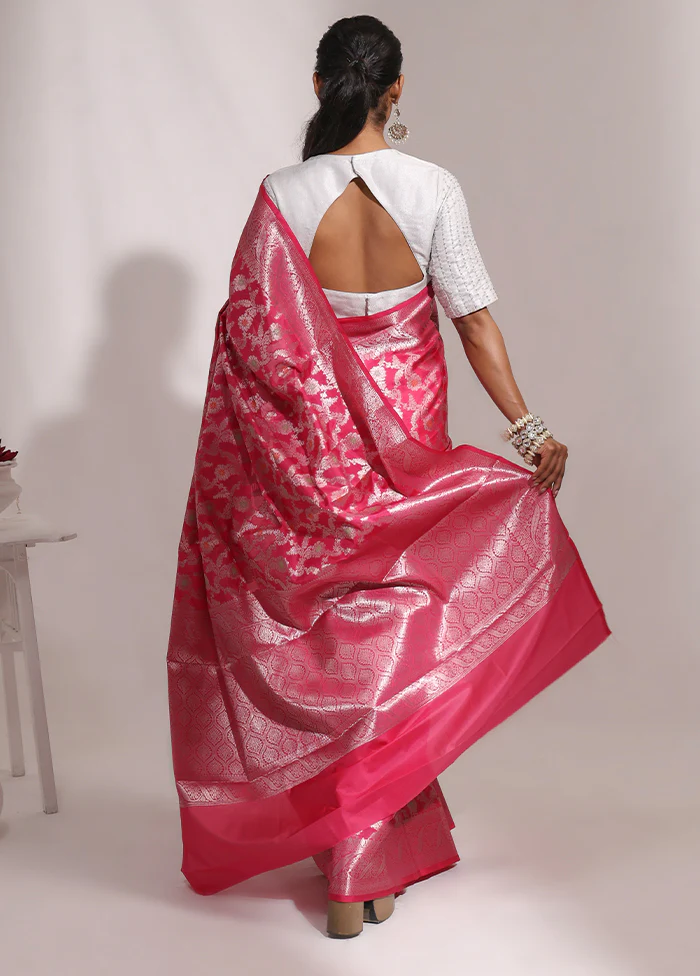 Pink Dupion Silk Saree With Blouse Piece - Image 3