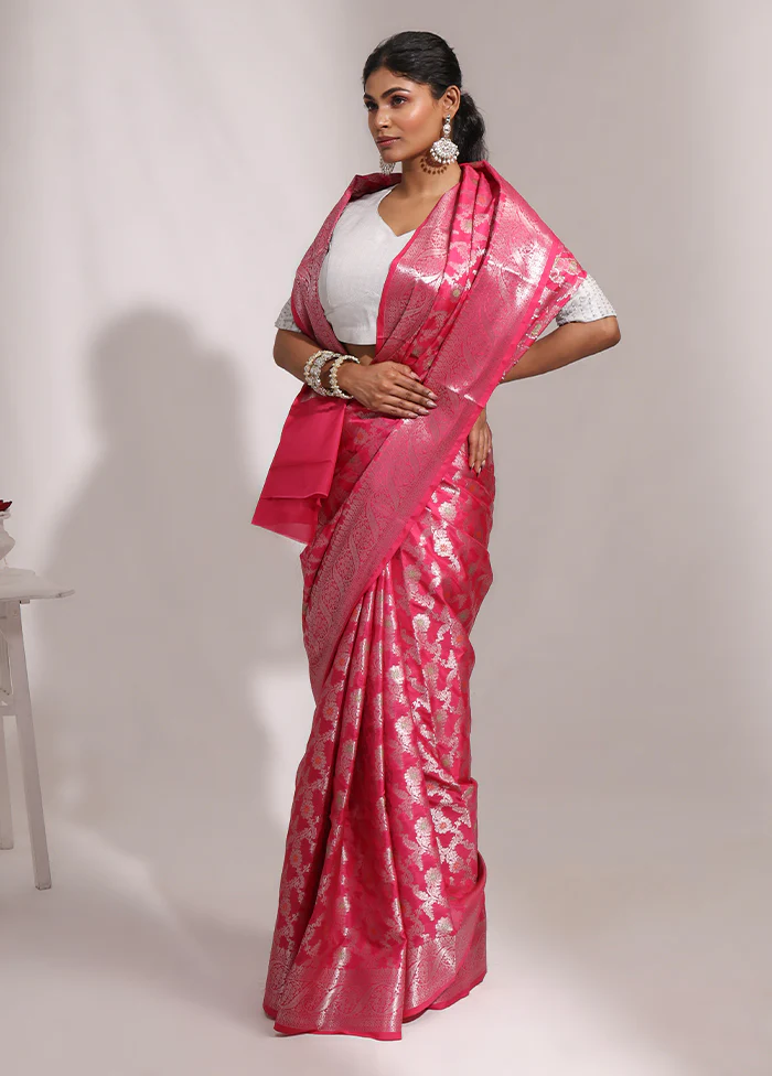 Pink Dupion Silk Saree With Blouse Piece - Image 4