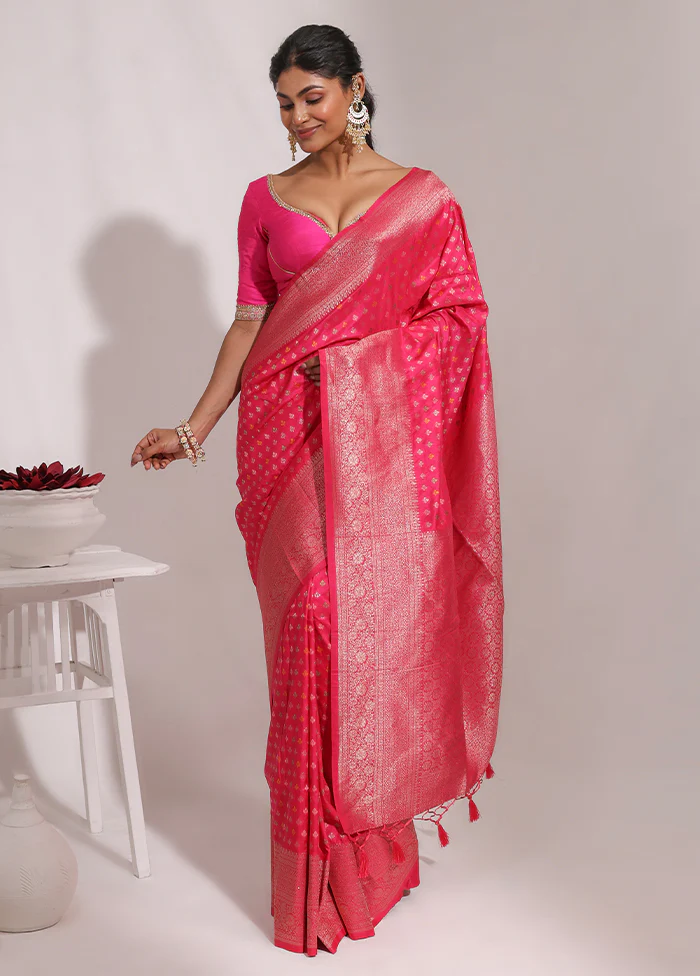 Pink Dupion Silk Saree With Blouse Piece - Image 2