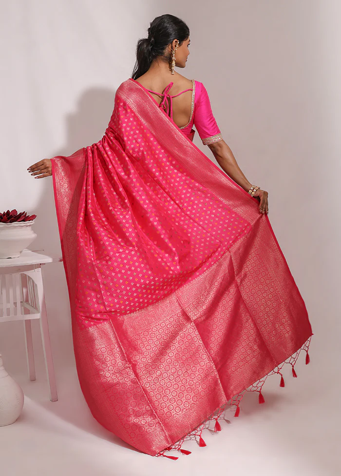 Pink Dupion Silk Saree With Blouse Piece - Image 3