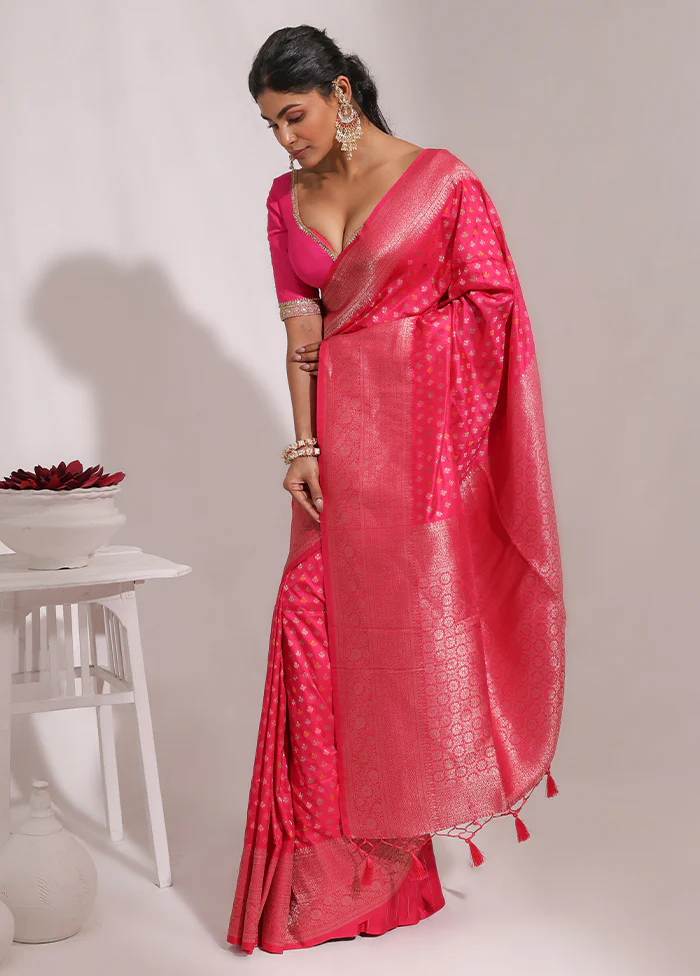 Pink Dupion Silk Saree With Blouse Piece - Image 4
