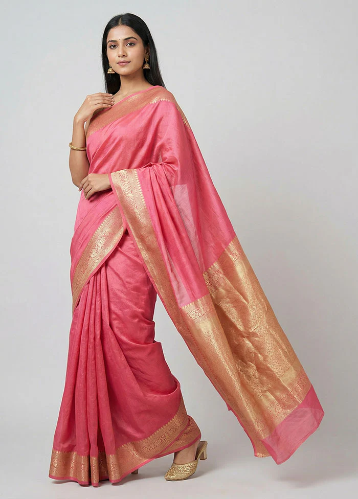Pink Dupion Silk Saree With Blouse Piece