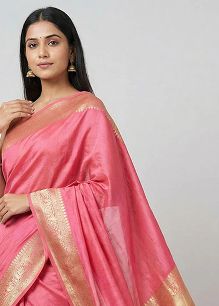Pink Dupion Silk Saree With Blouse Piece - Image 2
