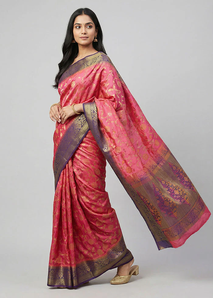 Pink Dupion Silk Saree With Blouse Piece