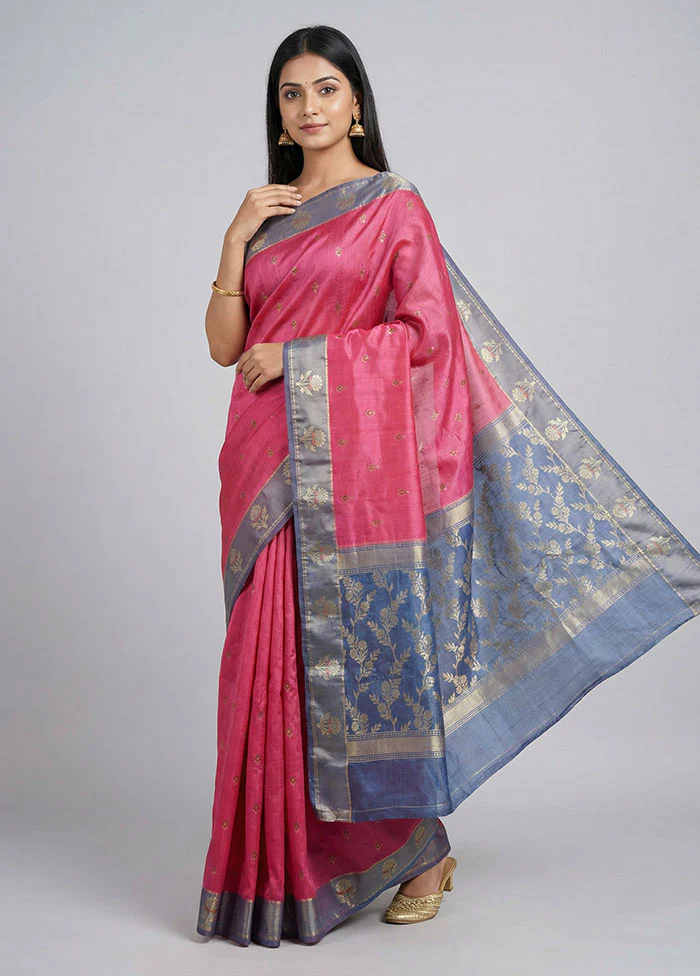 Pink Dupion Silk Saree With Blouse Piece