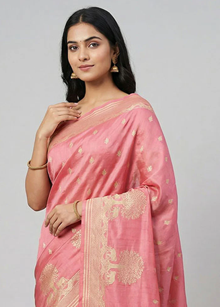 Pink Dupion Silk Saree With Blouse Piece - Image 2