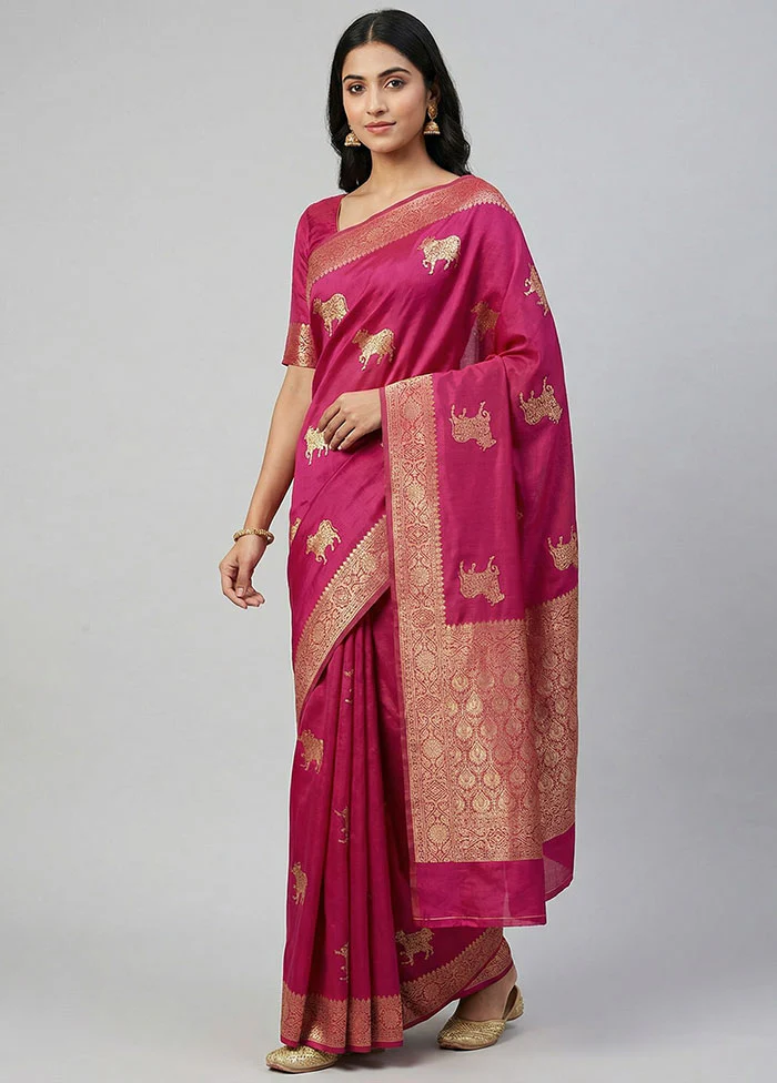 Pink Dupion Silk Saree With Blouse Piece