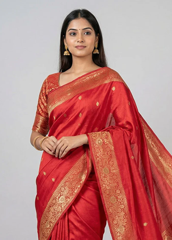 Pink Dupion Silk Saree With Blouse Piece - Image 2