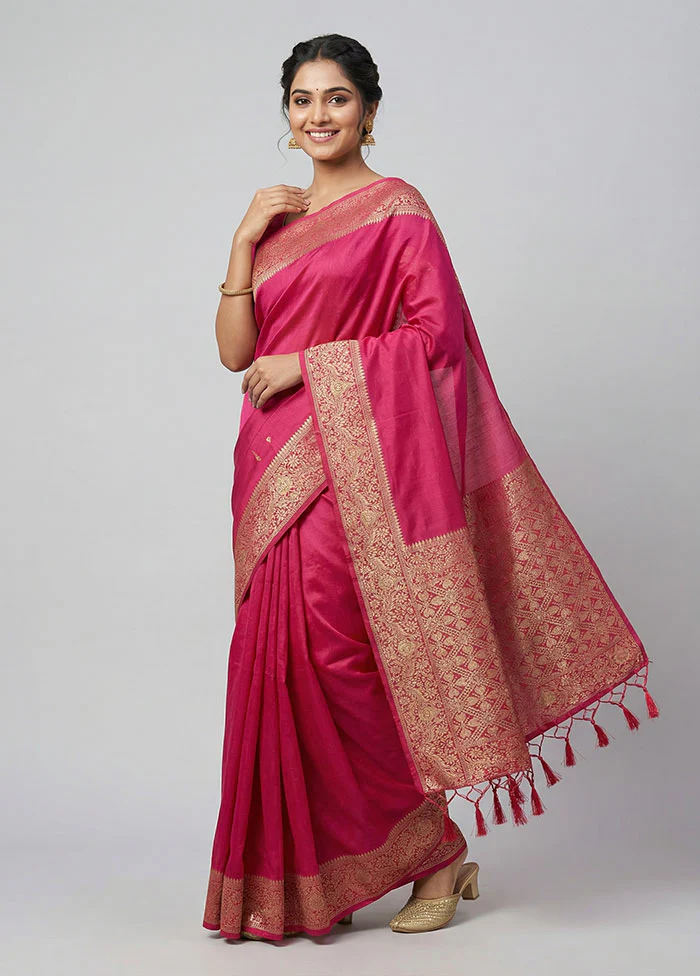 Pink Dupion Silk Saree With Blouse Piece