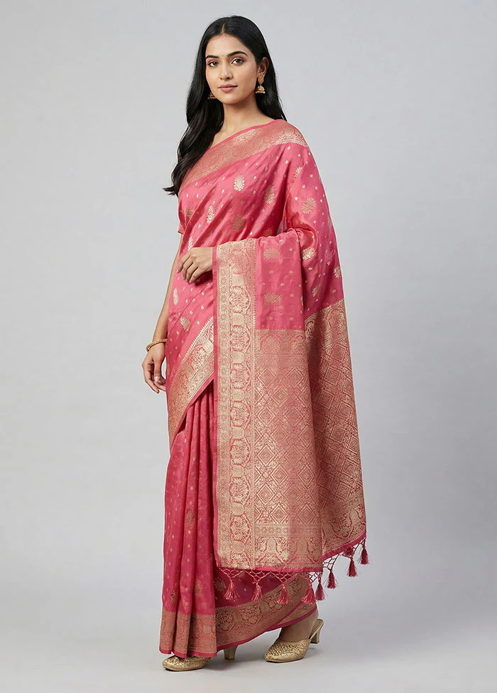Pink Dupion Silk Saree With Blouse Piece