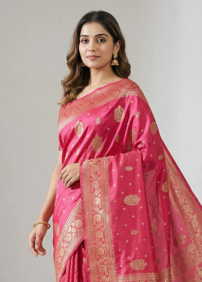 Pink Dupion Silk Saree With Blouse Piece - Image 2