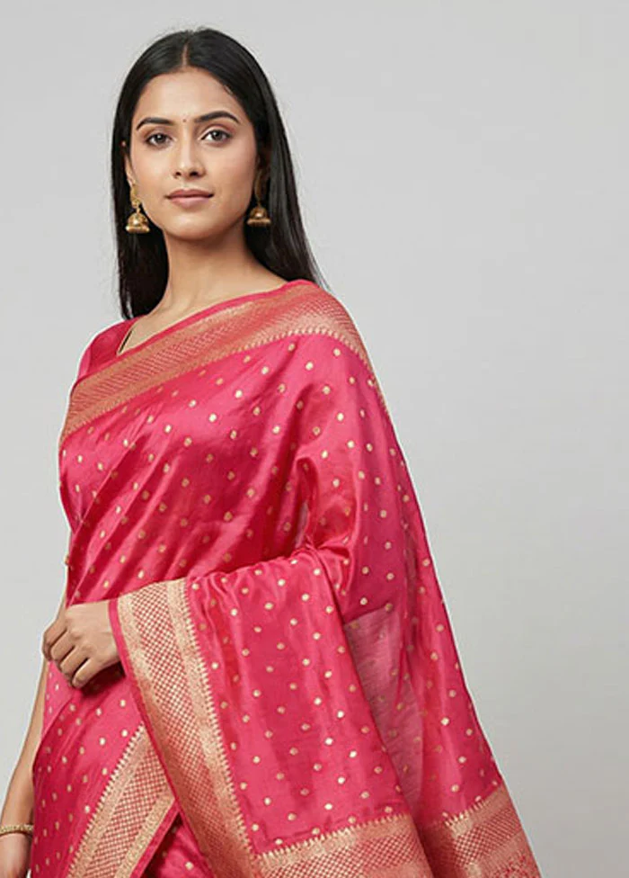 Pink Dupion Silk Saree With Blouse Piece - Image 2