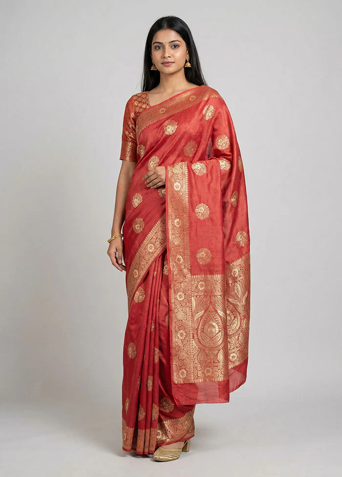 Pink Dupion Silk Saree With Blouse Piece