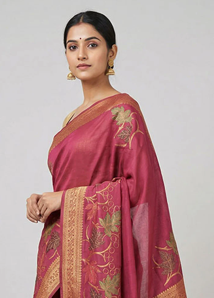 Pink Dupion Silk Saree With Blouse Piece - Image 2