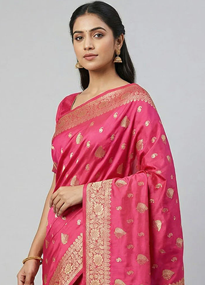 Pink Dupion Silk Saree With Blouse Piece - Image 2