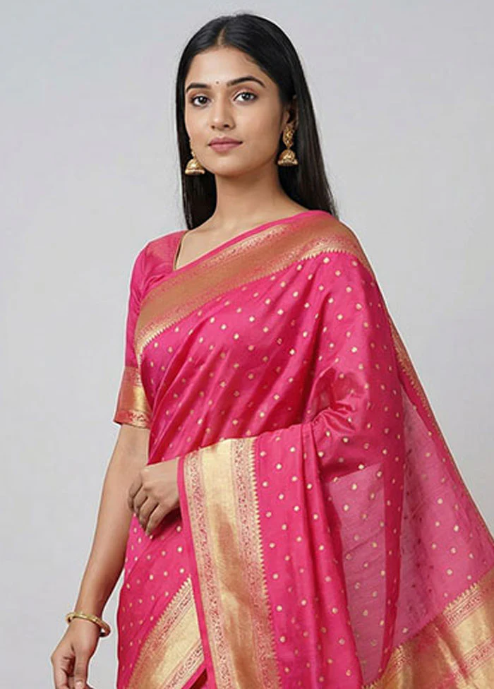 Pink Dupion Silk Saree With Blouse Piece - Image 2
