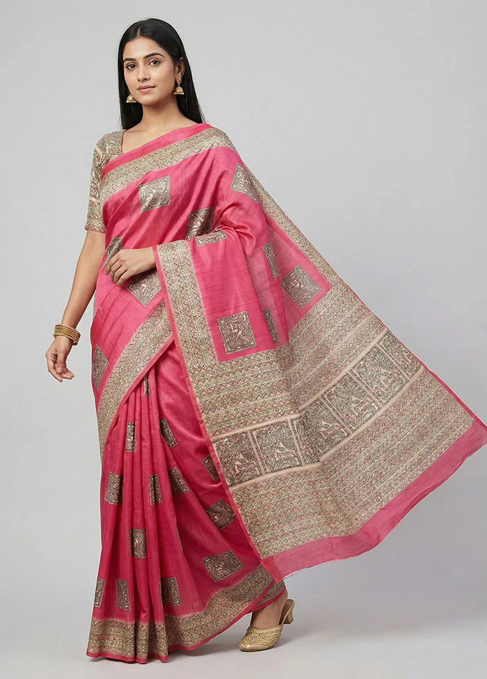 Pink Dupion Silk Saree With Blouse Piece