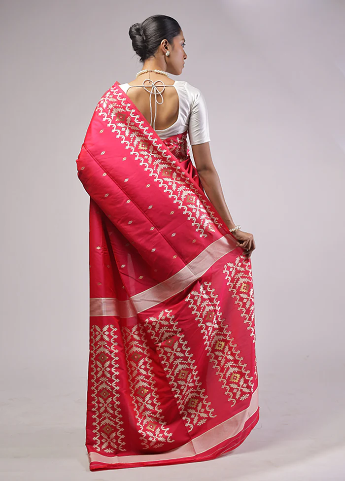 Pink Dupion Silk Saree With Blouse Piece - Image 3