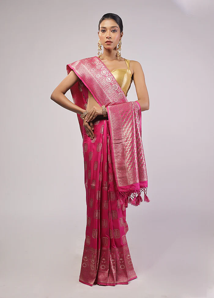 Pink Dupion Silk Saree With Blouse Piece - Image 2