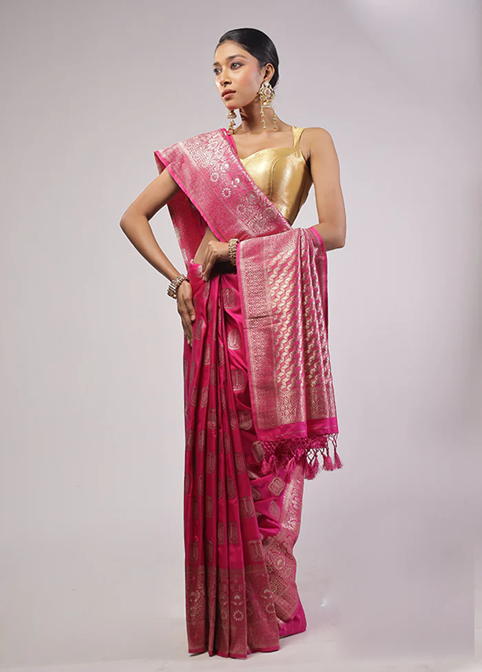 Pink Dupion Silk Saree With Blouse Piece - Image 4