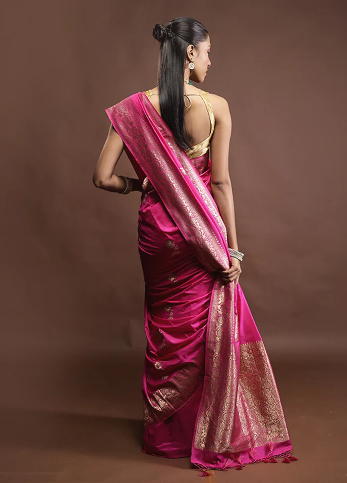 Pink Dupion Silk Saree With Blouse Piece - Image 3