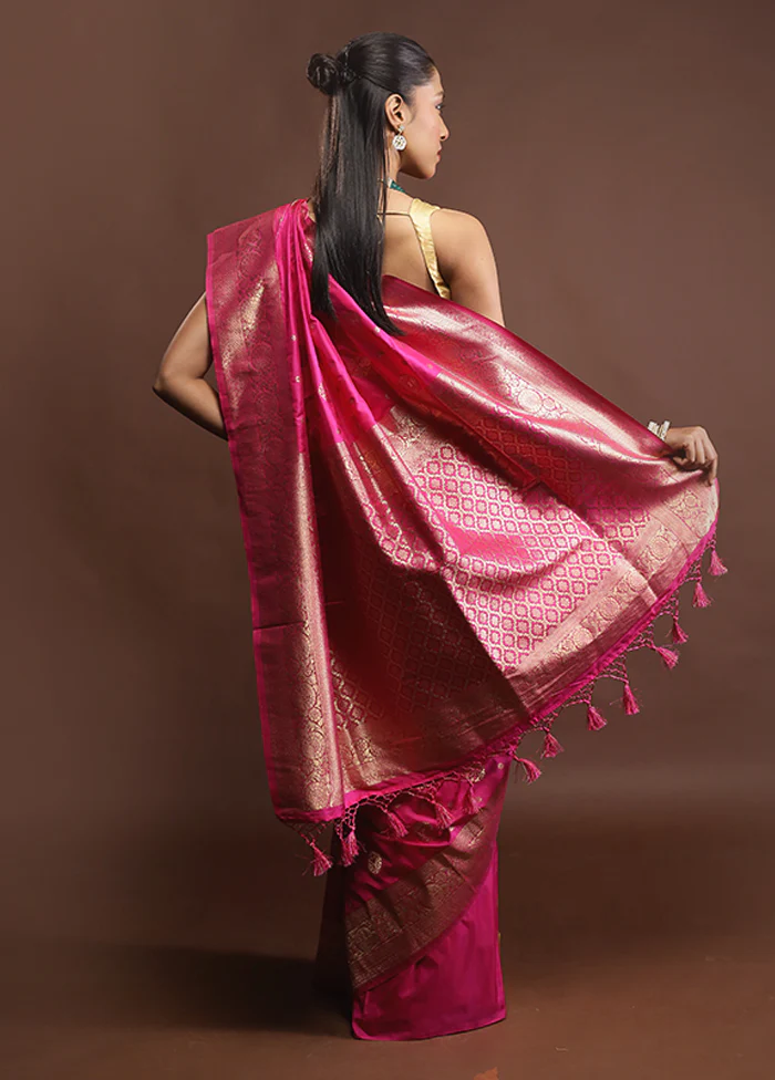 Pink Dupion Silk Saree With Blouse Piece - Image 3