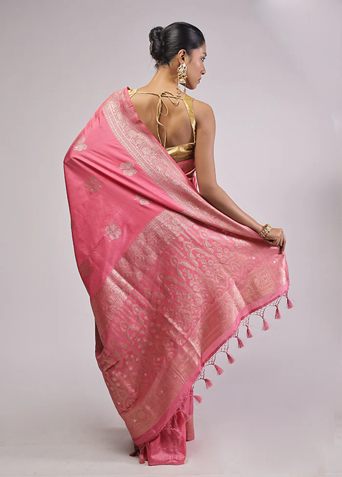 Pink Dupion Silk Saree With Blouse Piece - Image 3