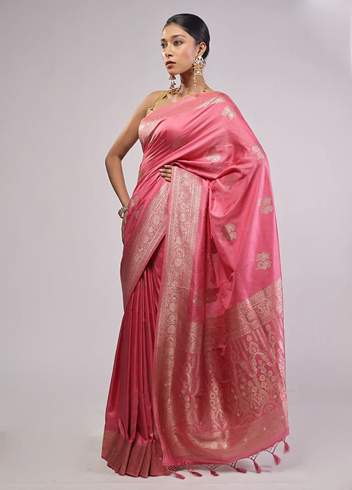 Pink Dupion Silk Saree With Blouse Piece - Image 4
