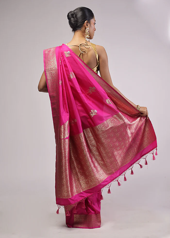 Pink Dupion Silk Saree With Blouse Piece - Image 3