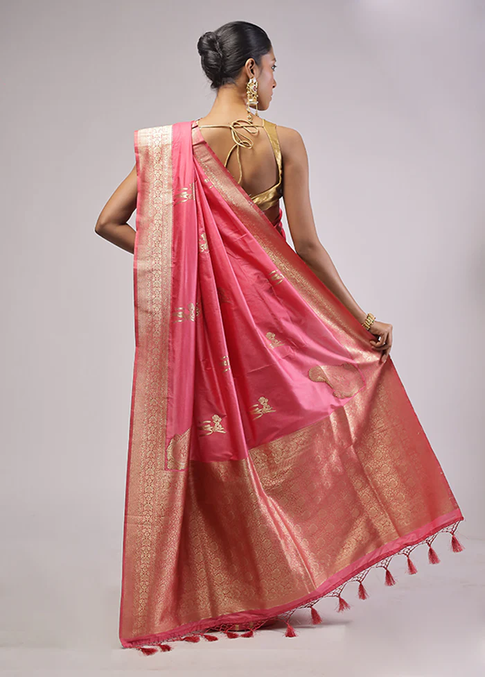 Pink Dupion Silk Saree With Blouse Piece - Image 3