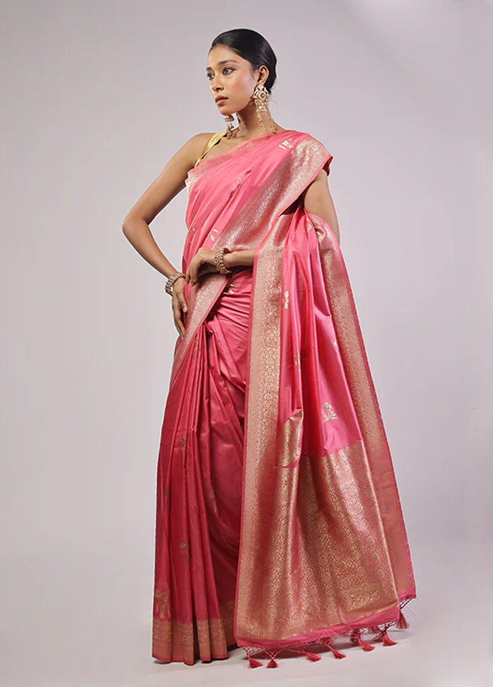 Pink Dupion Silk Saree With Blouse Piece - Image 4